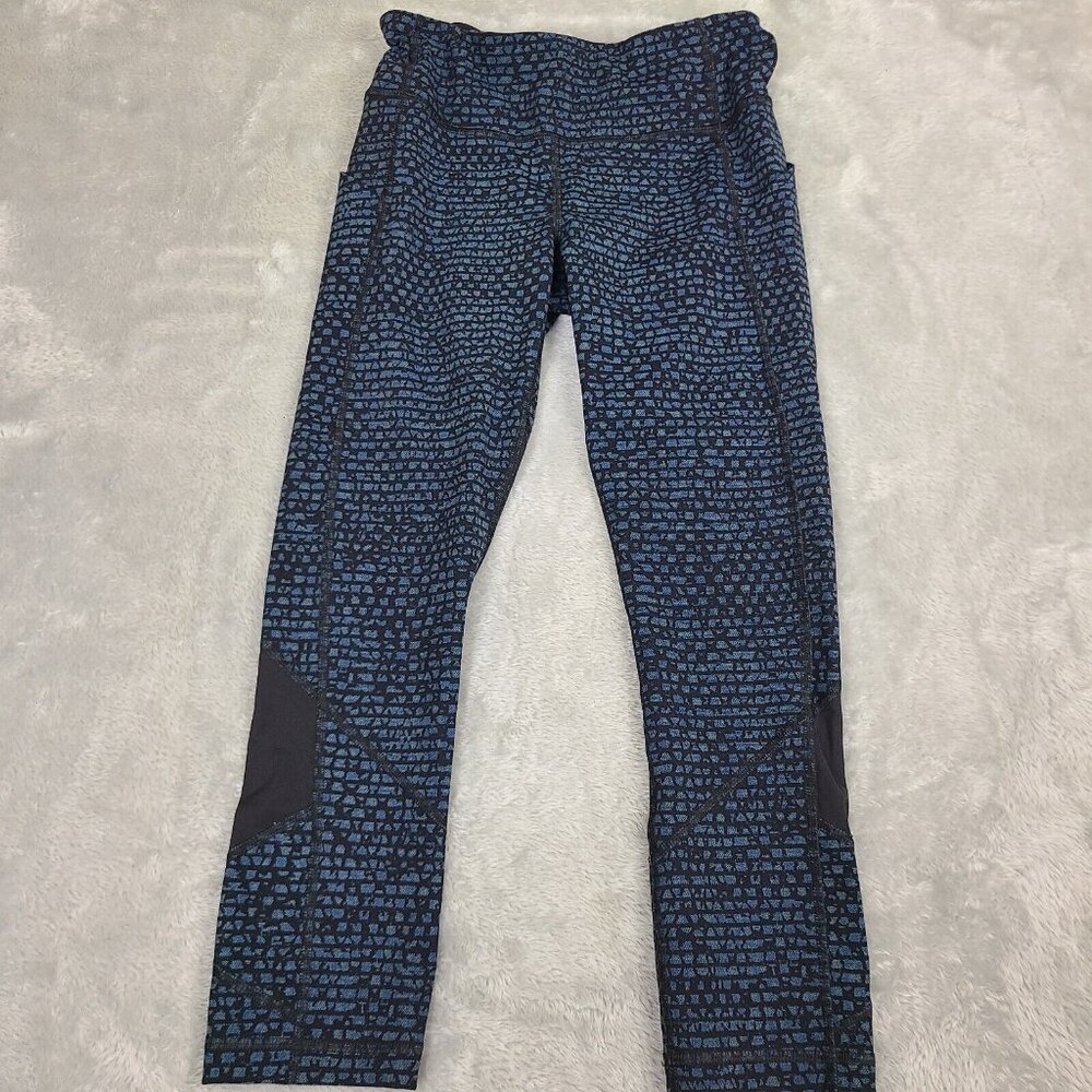 Lululemon Pace Rival Crop Legging Shatter Weave Desert Teal Blue Womens 4‎